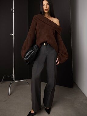 OAK + FORT Oversized Boat Neck Sweater — Dark Charcoal | S/P